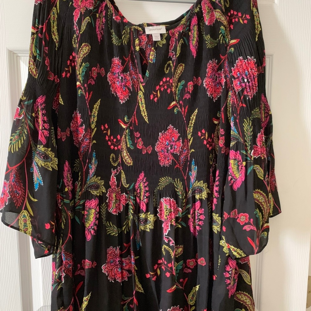 Avenue Black Floral Peasant Blouse with Paisley Pink and Green Accents - Picture 3 of 3